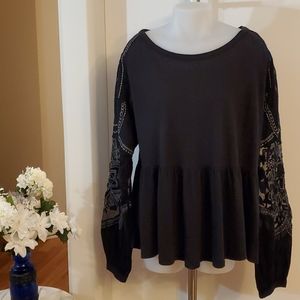 Free People Peasant Embroidered Peplum Top Large